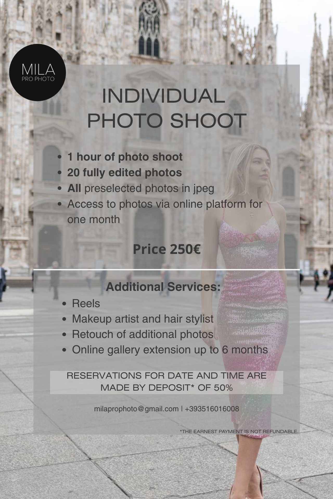 Price List. Photographer in Milan |Mila Pro Photo