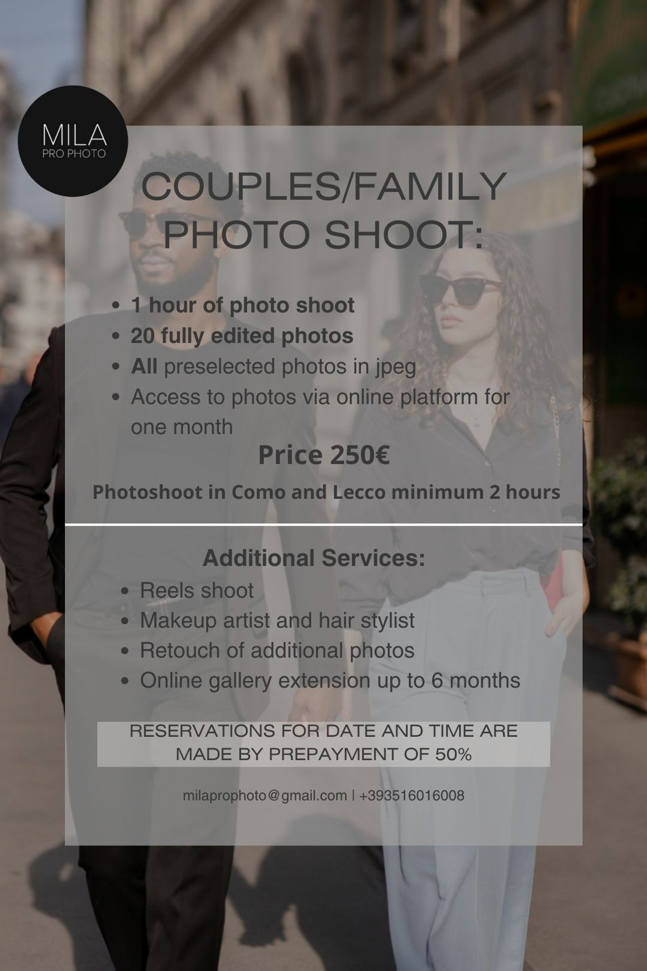 Price List. Photographer in Milan |Mila Pro Photo