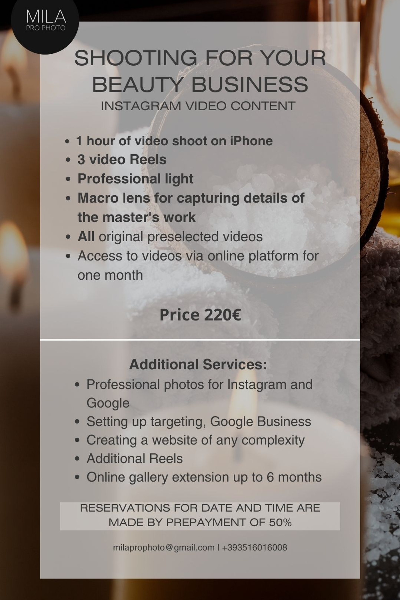 Price List. Photographer in Milan |Mila Pro Photo