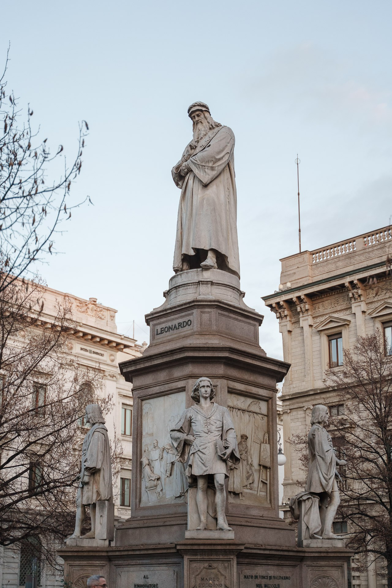 Leonardo da Vinci monument at Piazza della Scala in Milan