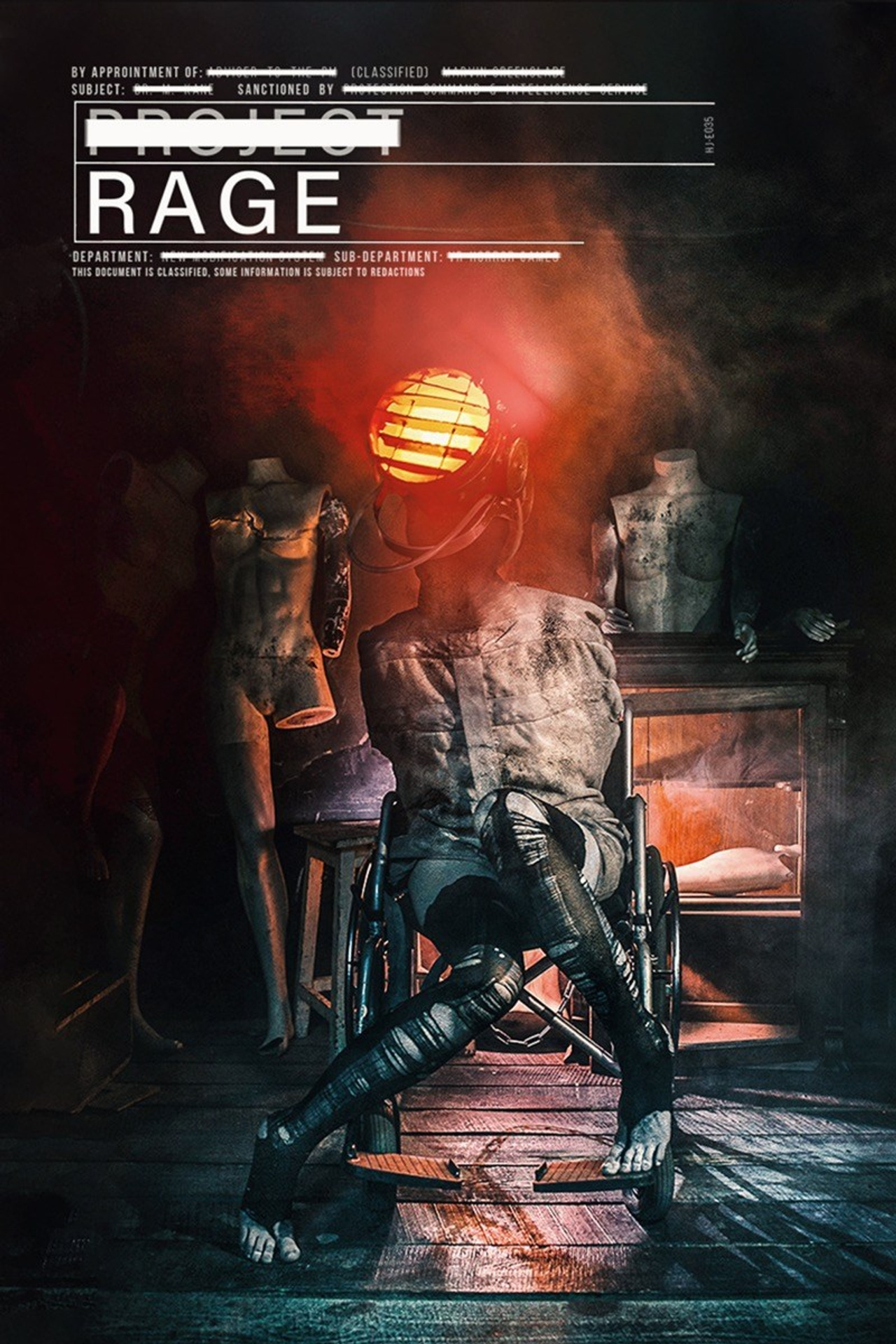 Rage escape room poster — psychological thriller and Black Mirror-inspired dystopian escape game concept for premium venues.