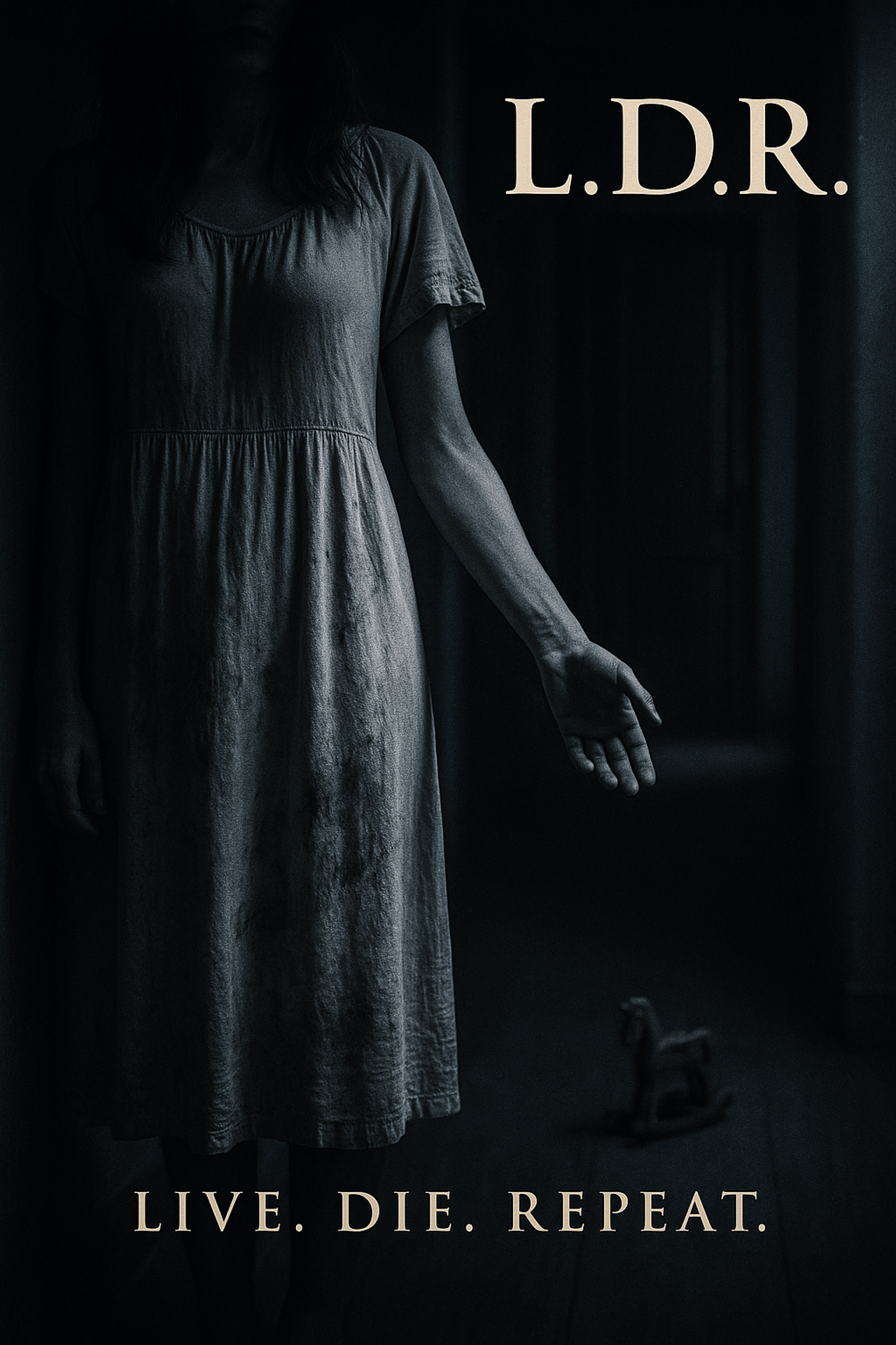 Live Die Repeat escape room poster — cinematic escape room scenario with time loop, real car and hyperreal horror for resorts