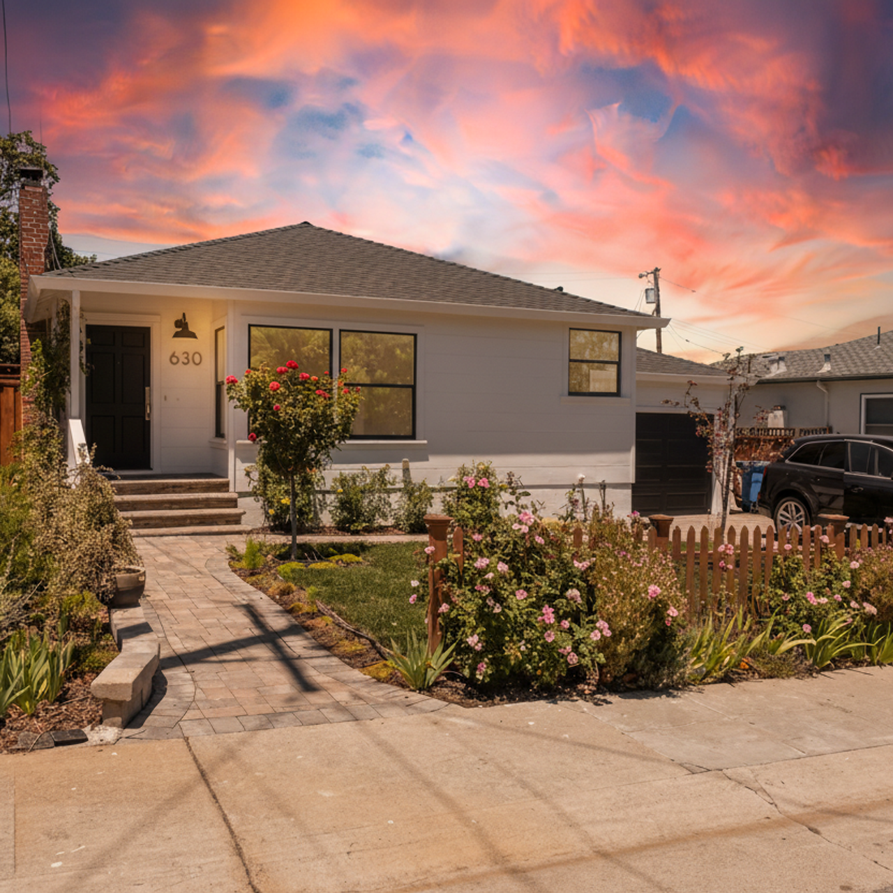Twilight exterior photo of contemporary home with pool and patio Austin Texas
