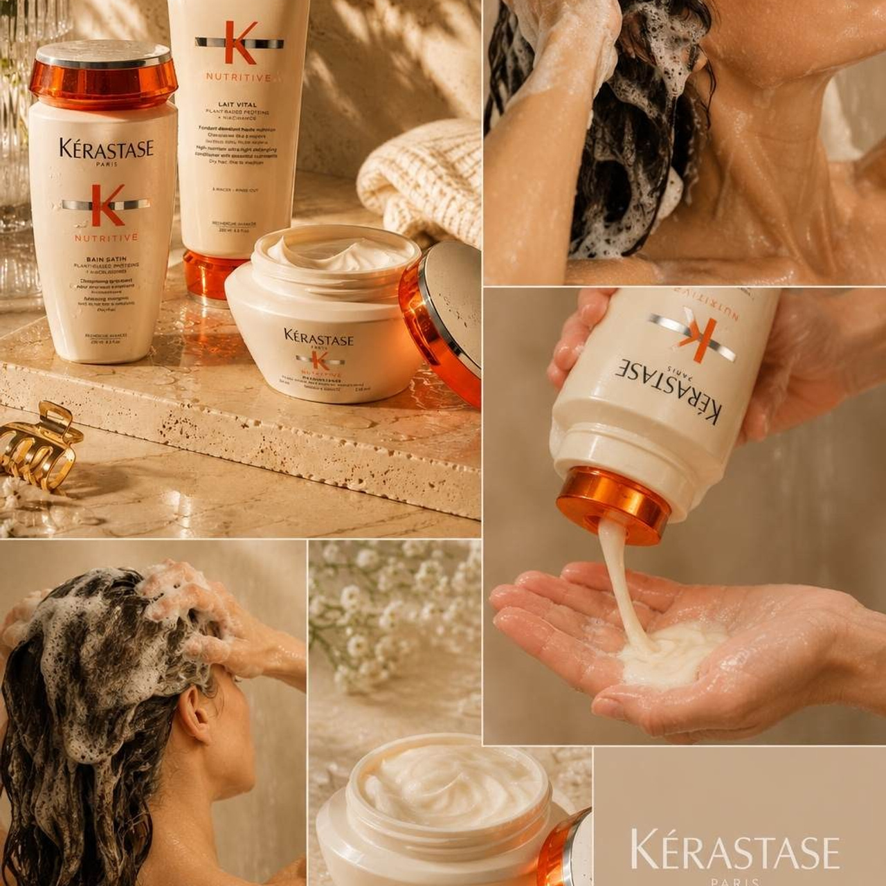 Луксозна козметична фотография на продукти за грижа за косата и beauty рутина