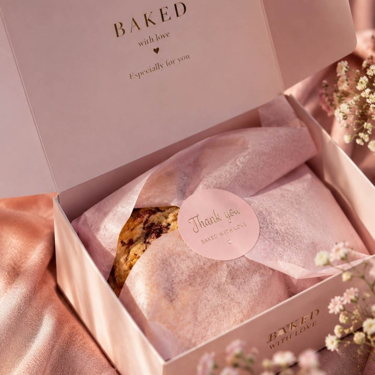 Луксозна опаковка с gourmet cookies в розова кутия за сладкарски бранд