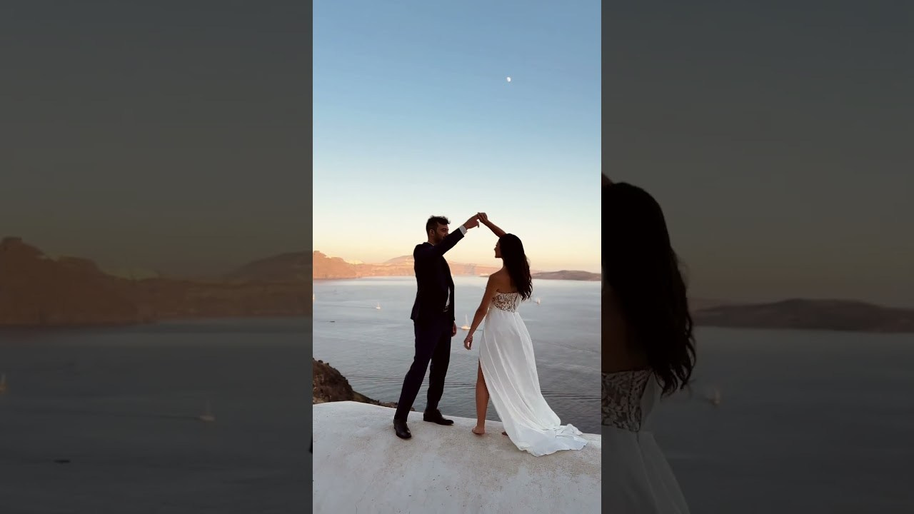Romantic Santorini Engagement Photoshoot in Oia at Sunset. Photographer in Santorini SokoLOVE Alex| Flying Dress Santorini