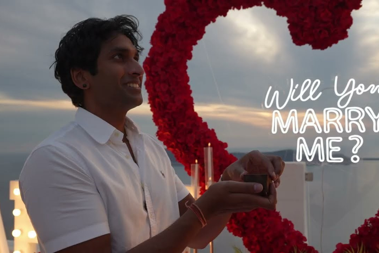 Emotional Santorini Proposal at Sunset — She Said Yes in Imerovigli