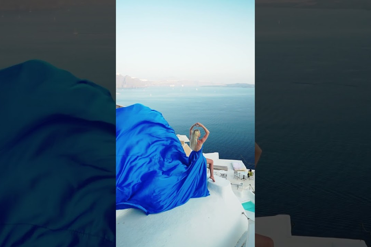 Sky Blue Flying Dress in&nbsp;Santorini ✨ Couple Romance