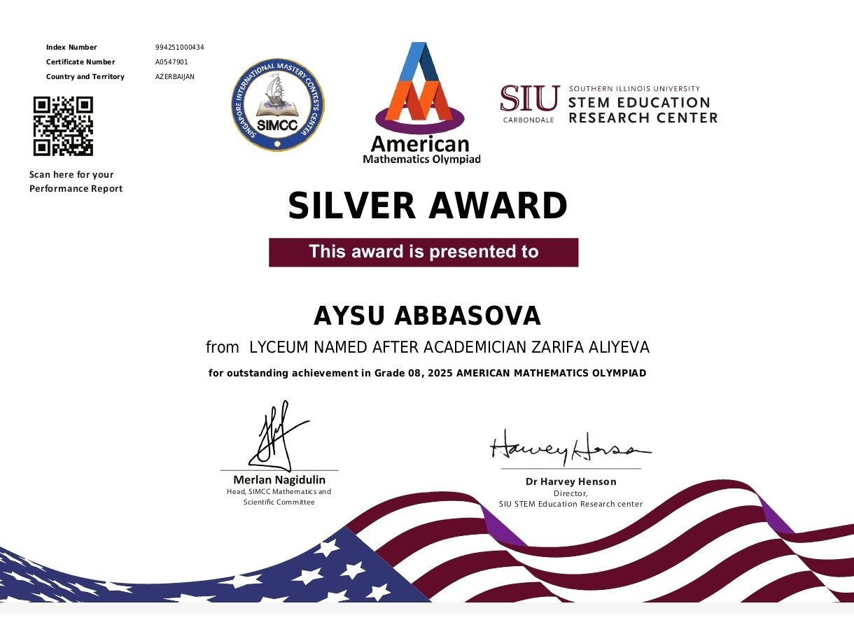 AMO Award Ceremony-Success of the Virtual American Spaces Math Club Founded by Juneyd Ganbarov. IIMACS — The International Institute of Mathematics, AI & Computer Science