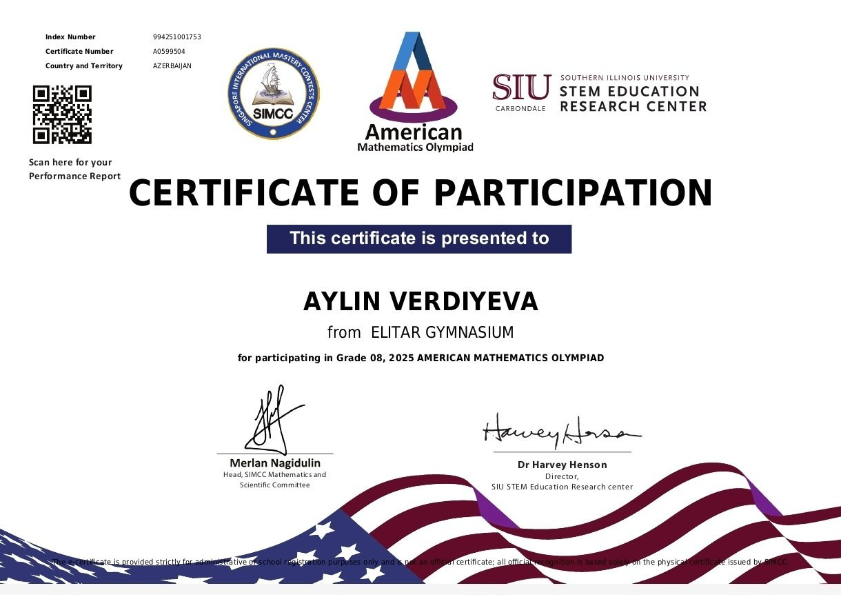 AMO Award Ceremony-Success of the Virtual American Spaces Math Club Founded by Juneyd Ganbarov. IIMACS — The International Institute of Mathematics, AI & Computer Science