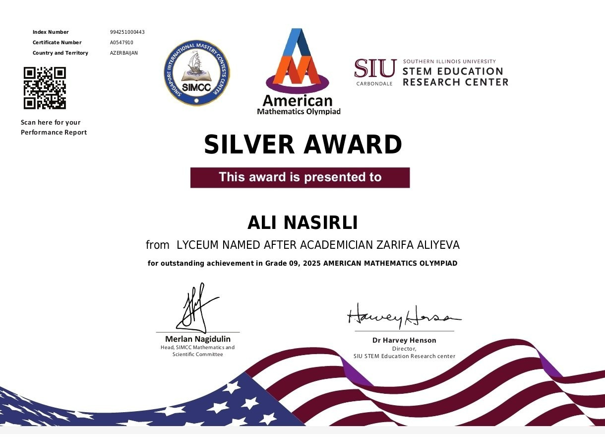 AMO Award Ceremony-Success of the Virtual American Spaces Math Club Founded by Juneyd Ganbarov. IIMACS — The International Institute of Mathematics, AI & Computer Science