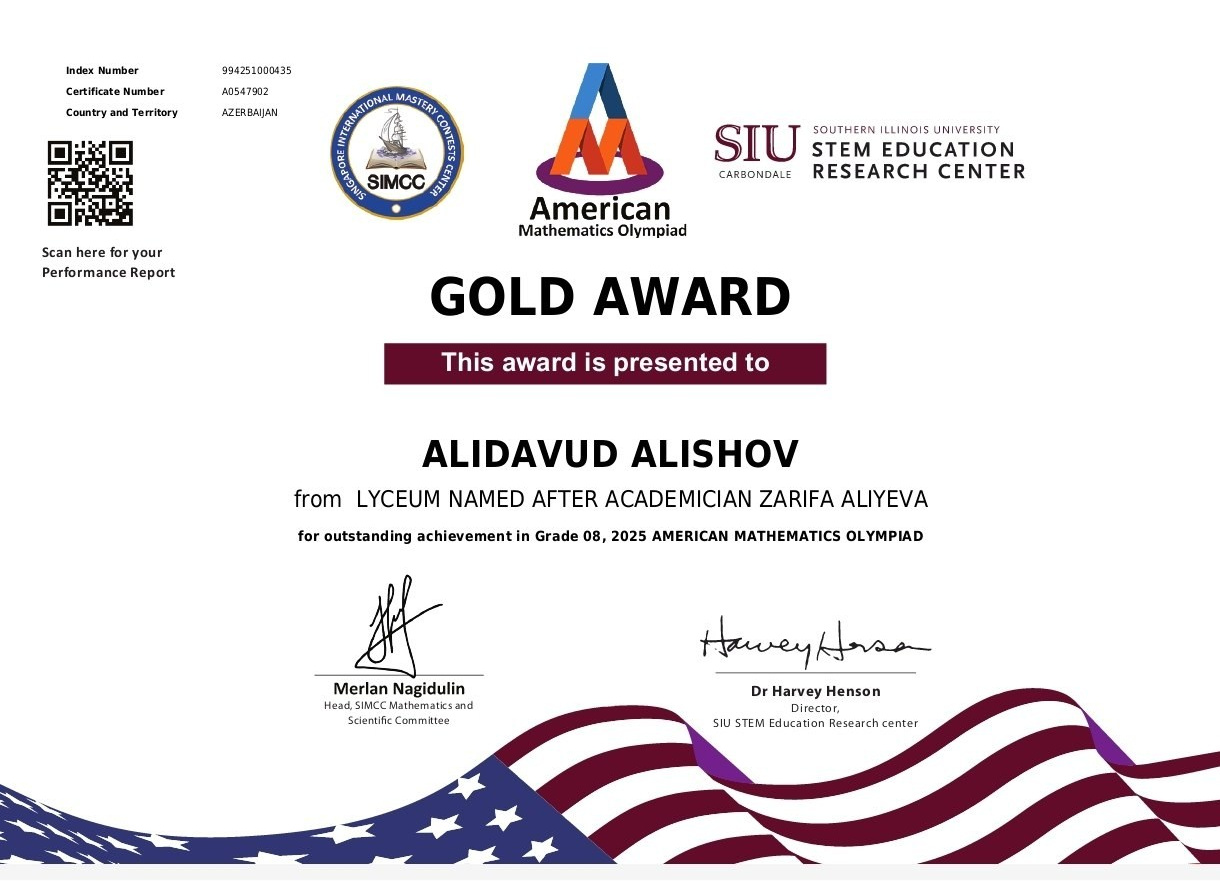 AMO Award Ceremony-Success of the Virtual American Spaces Math Club Founded by Juneyd Ganbarov. IIMACS — The International Institute of Mathematics, AI & Computer Science