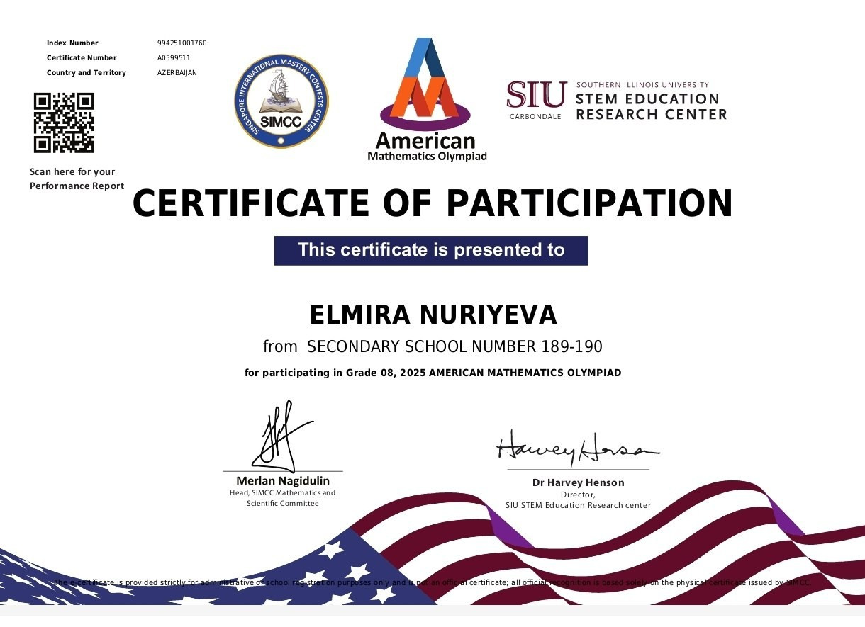 AMO Award Ceremony-Success of the Virtual American Spaces Math Club Founded by Juneyd Ganbarov. IIMACS — The International Institute of Mathematics, AI & Computer Science