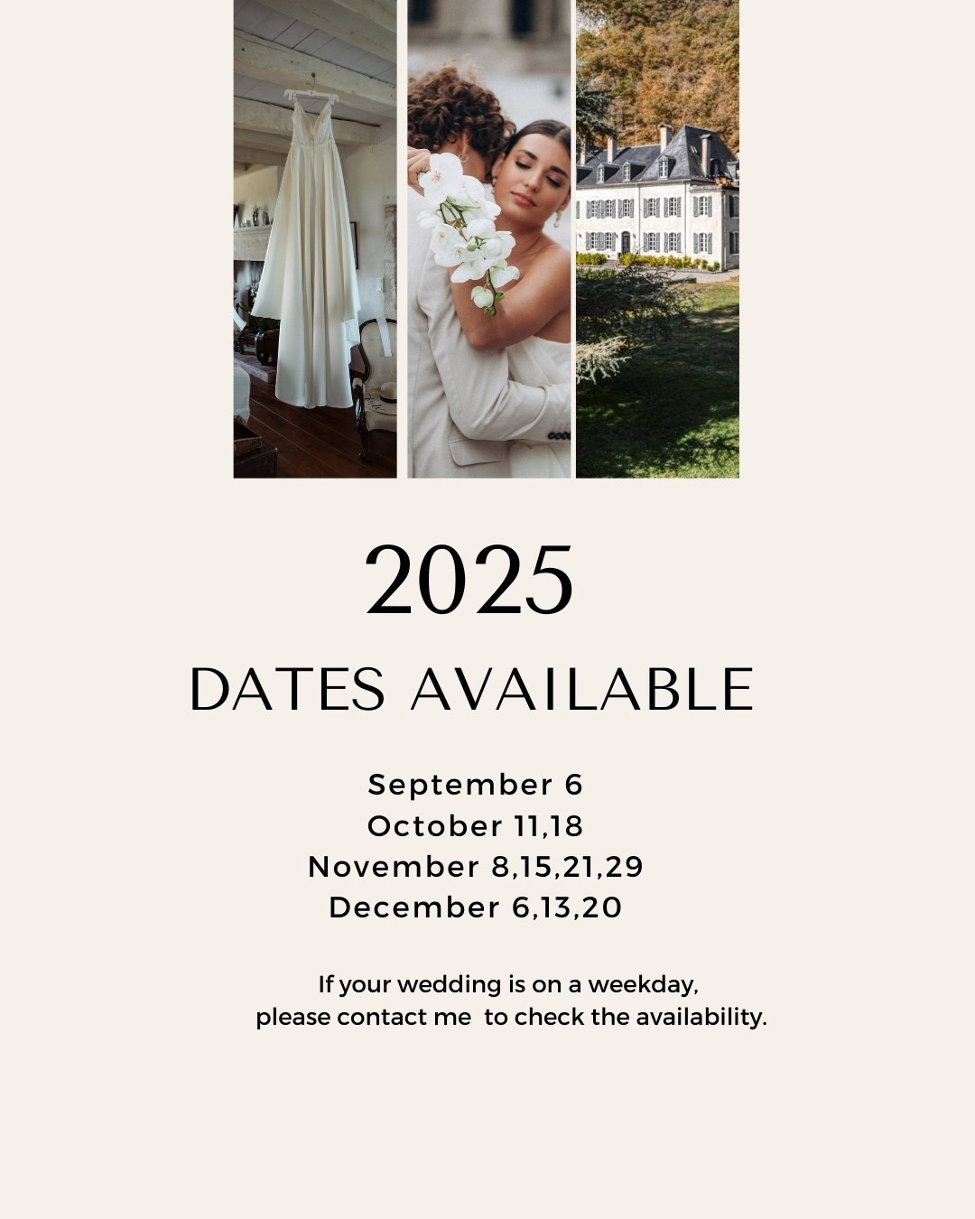 Wedding dates availability. Eugénie Smirnova — your photographer in Toulouse and southwest France