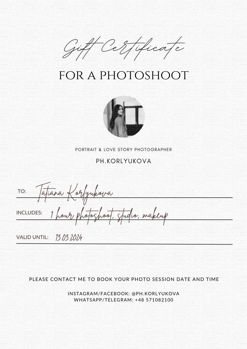Voucher podarunkowy. Fotograf Poznań
