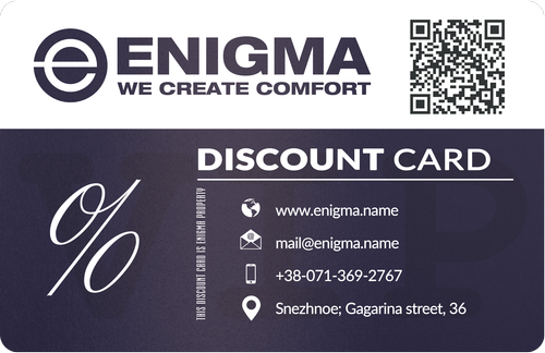 Накопительная, не персонифицированная дисконтная карта салона пластиковых окон и дверей Enigma.