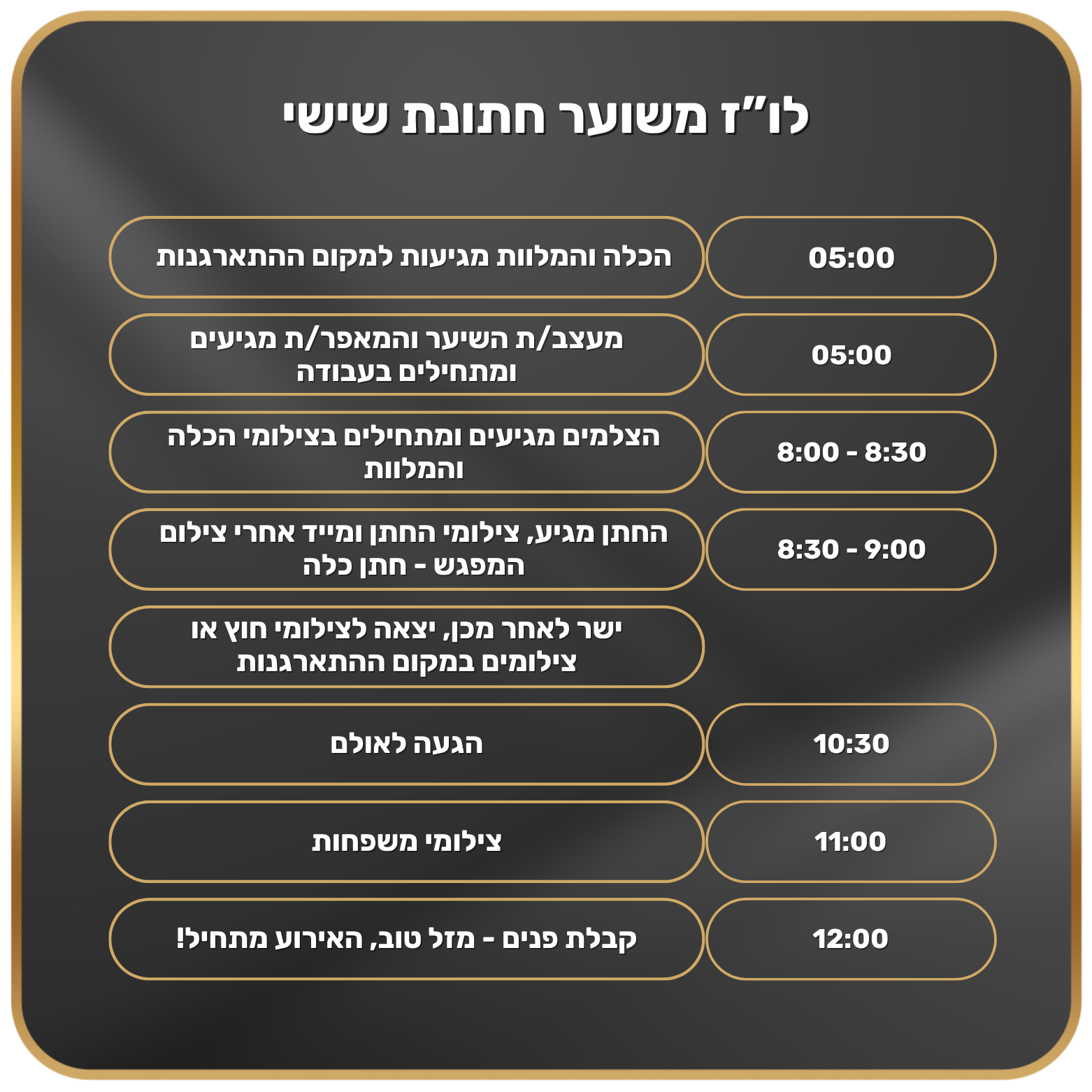 לו"ז יום החתונה. לופו צלמים — צילום חתונות ואירועים