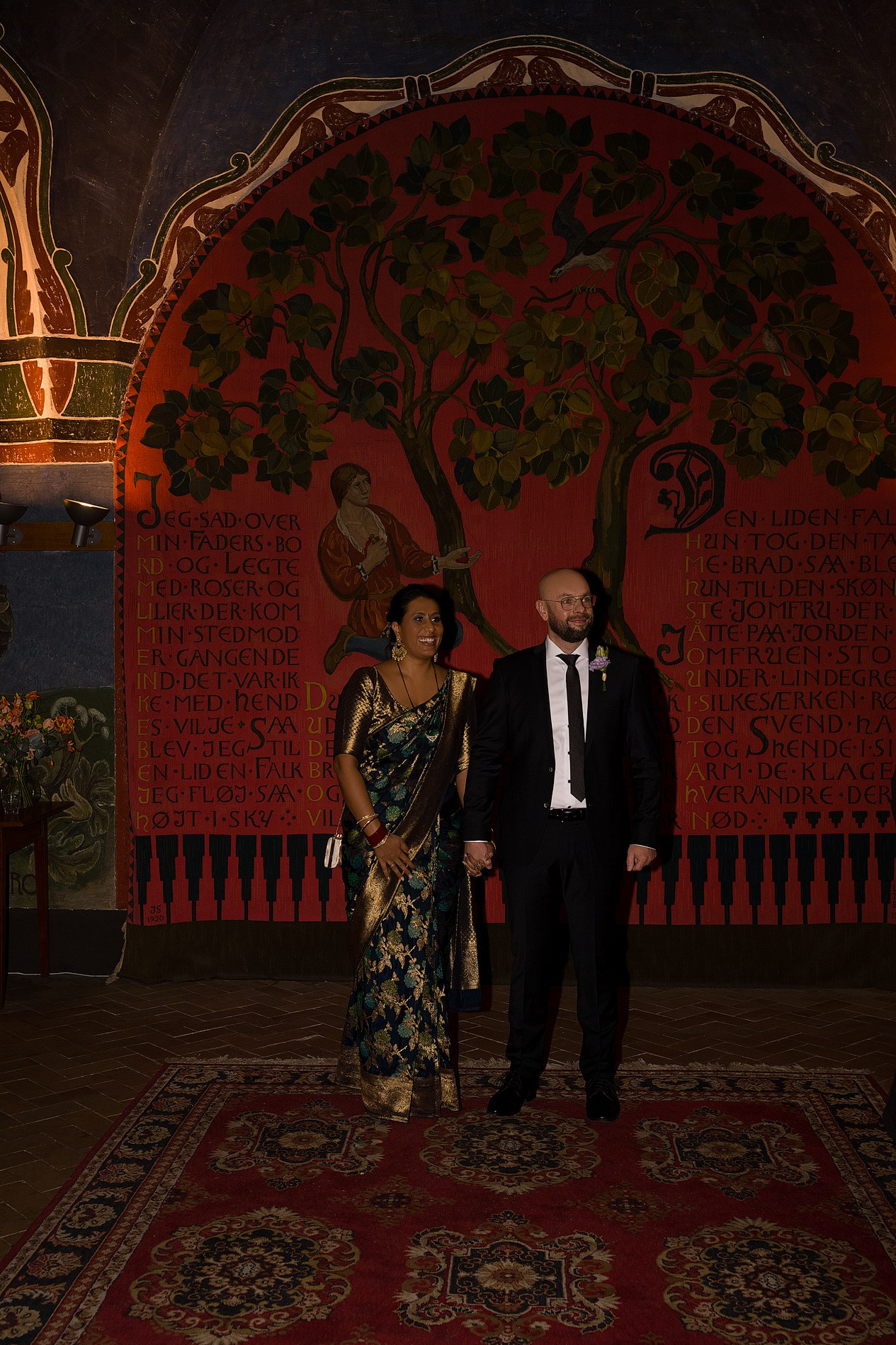 Loving couple sharing a happy moment in Copenhagen City Hall