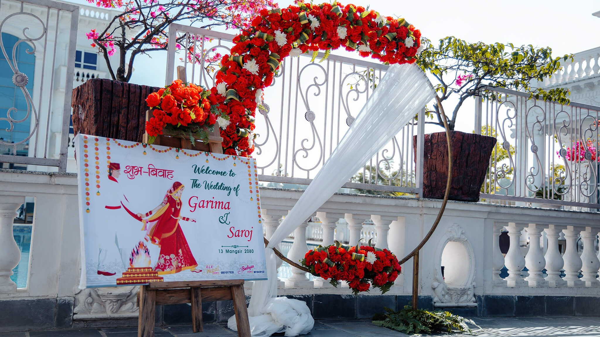 A floral wedding entrance decoration in Kathmandu, Nepal