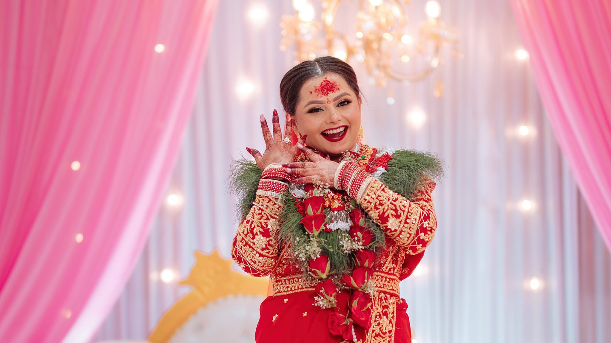 Happy Nepali bride showcasing wedding ring photo by Poudel Digital Photography Nepal.