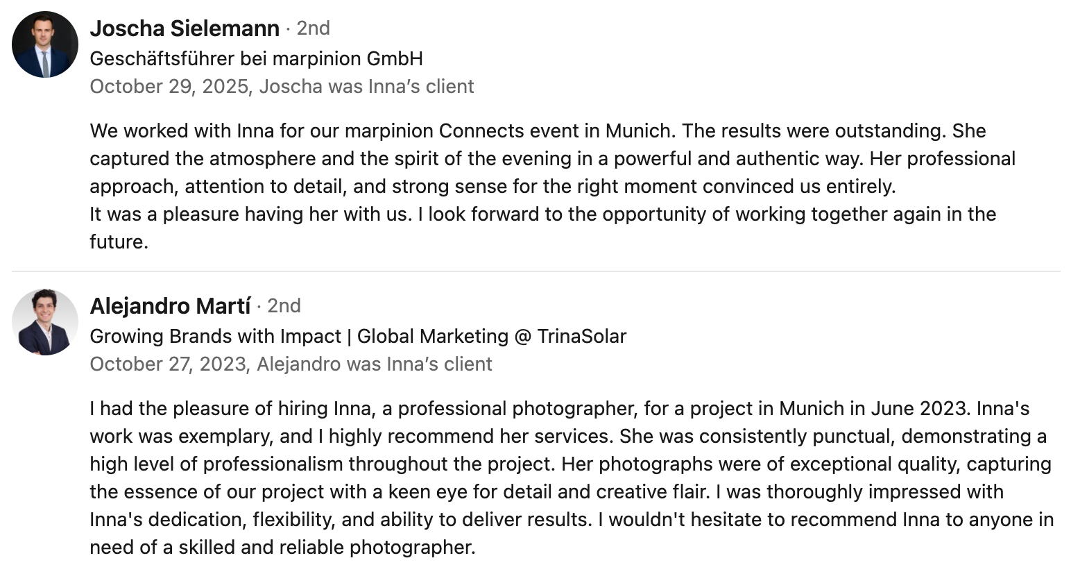 Testimonials for Inna Zaytseva from a happy client