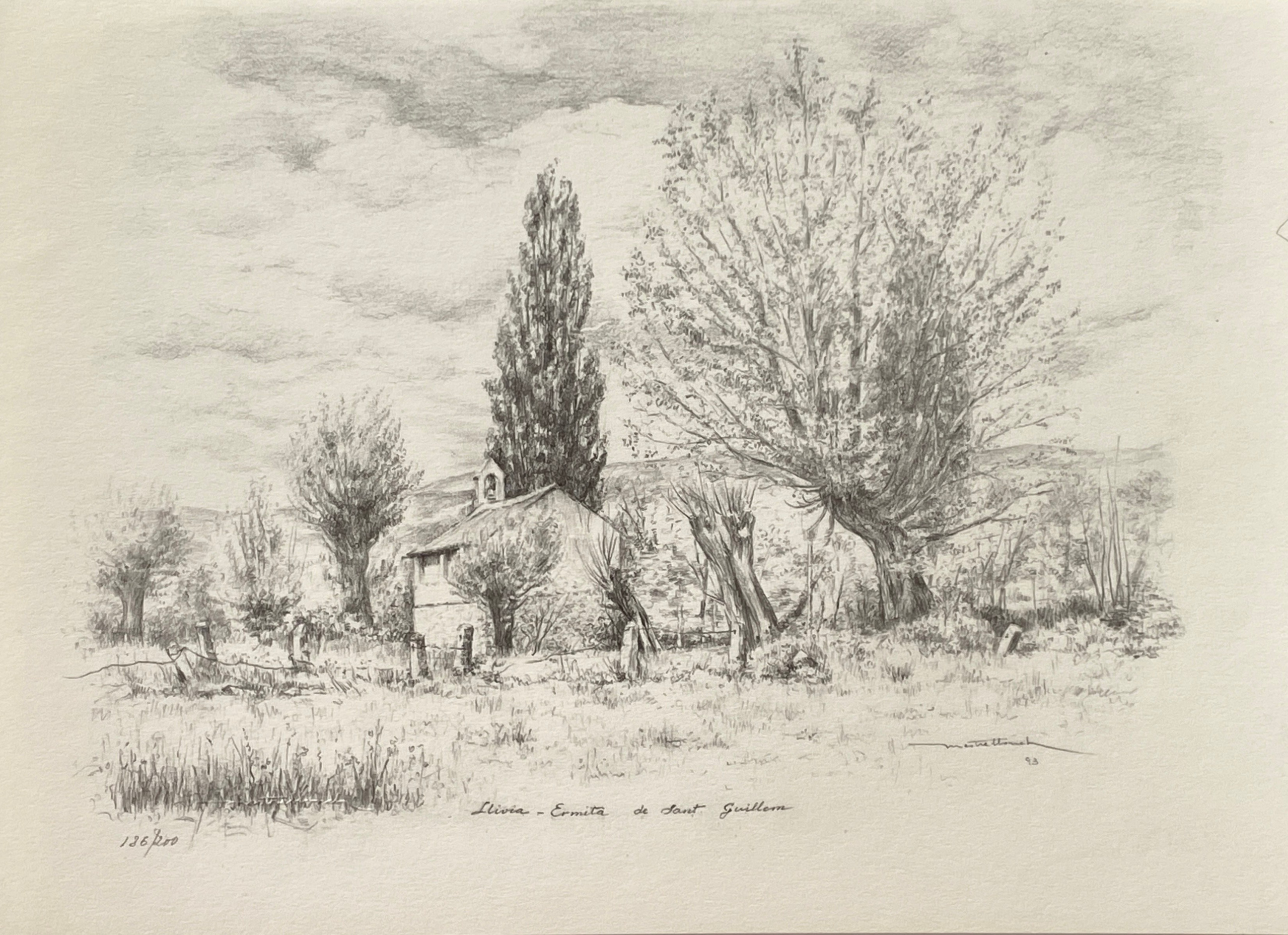 Llivia-Ermita Landscape A limited edition lithograph Signature of the author Facsimile impression