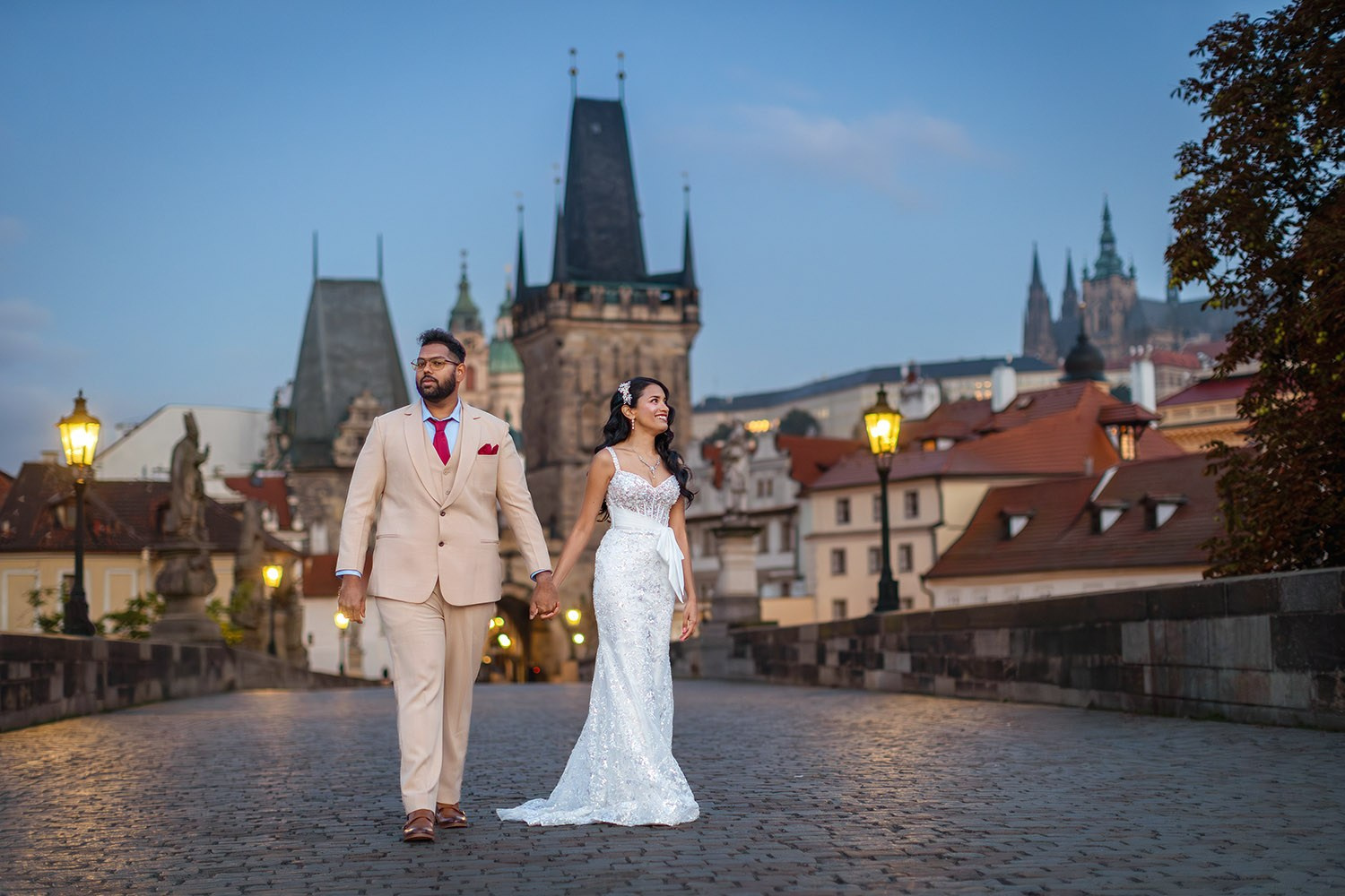 Shivani & Ray — Prague Honeymoon Photography at Sunrise
