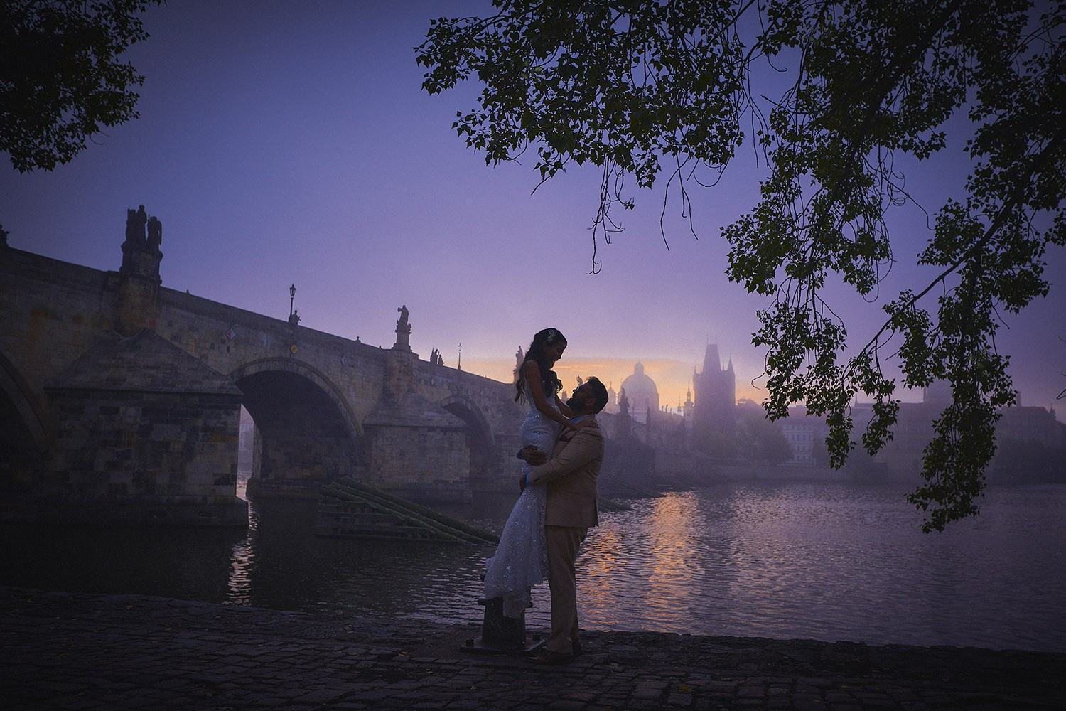 Shivani & Ray — Prague Honeymoon Photography at Sunrise