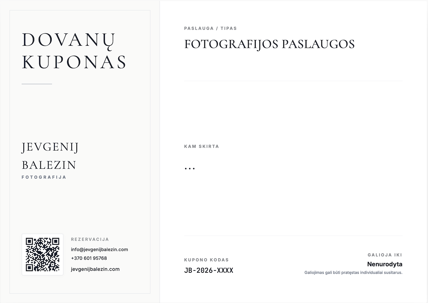 Dovanų kuponas fotosesijai: kaip išrinkti dovaną, kuri neliks stalčiuje. Portrait Photographer in Vilnius | Personal Photoshoots | Jevgenij Balezin