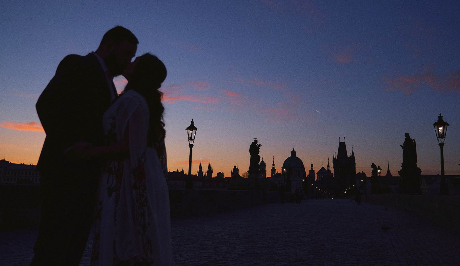 Vltava Riverbank Sunrise Engagement Photos Prague