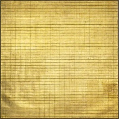 Agnes Martin - Friendship, 1963. Gold leaf and oil on canvas. 6' 3" x 6' 3" (190.5 x 190.5 cm). Gift of Celeste and Armand P. Bartos. MoMA Collection. © 2019 Estate of Agnes Martin / Artists Rights Society (ARS), New York