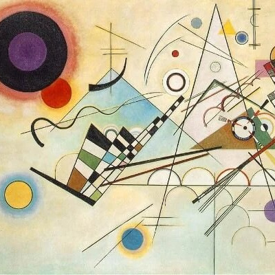 Wassily Kandinsky - Composition VIII, 1923. Oil on canvas. 55 1/4 x 79 inches (140.3 x 200.7 cm). Solomon R. Guggenheim Museum, New York, Solomon R. Guggenheim Founding Collection. © 2019 Artists Rights Society (ARS), New York/ADAGP, Paris
