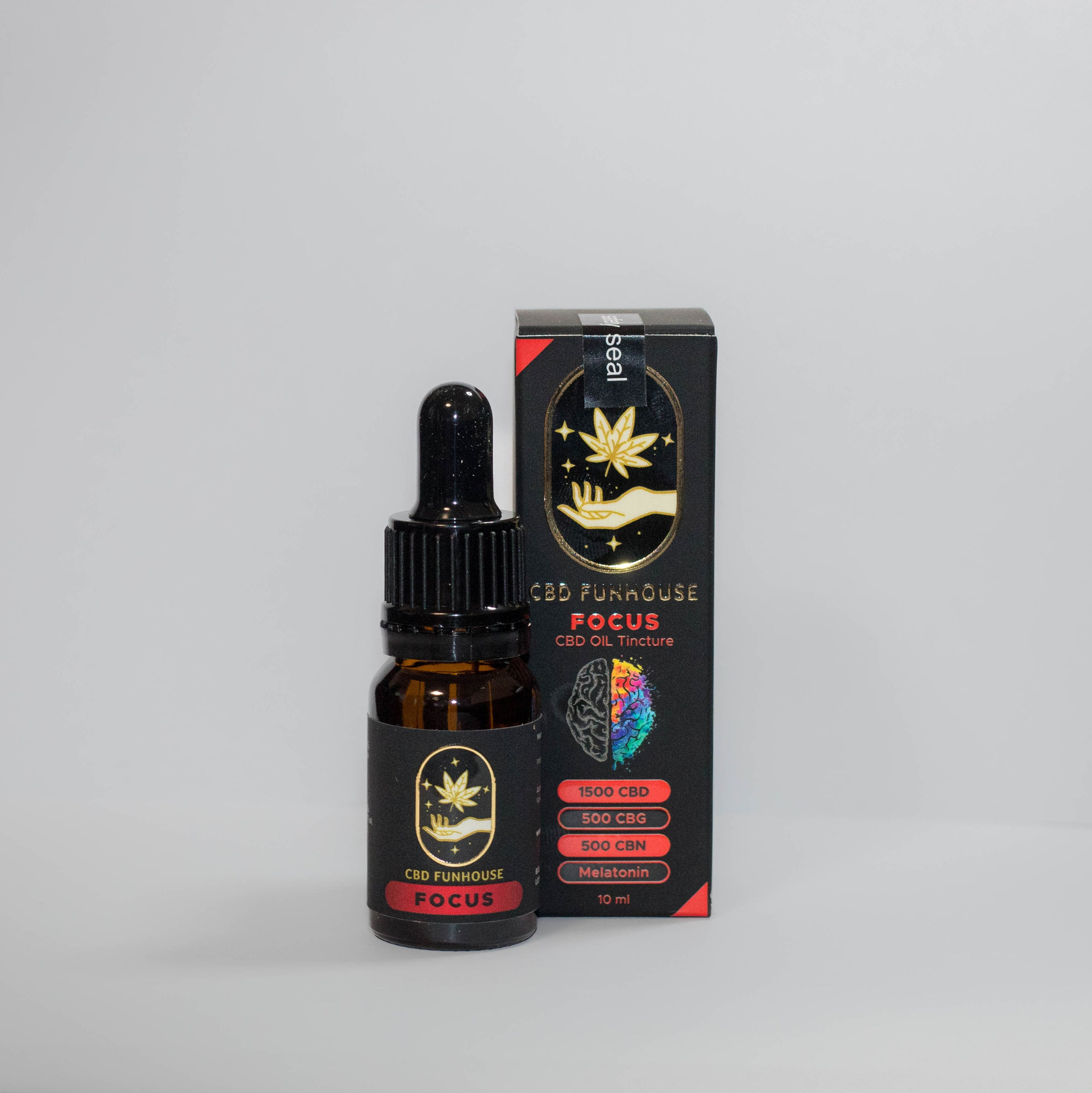 Minimalist product photo of two black bottles on white background