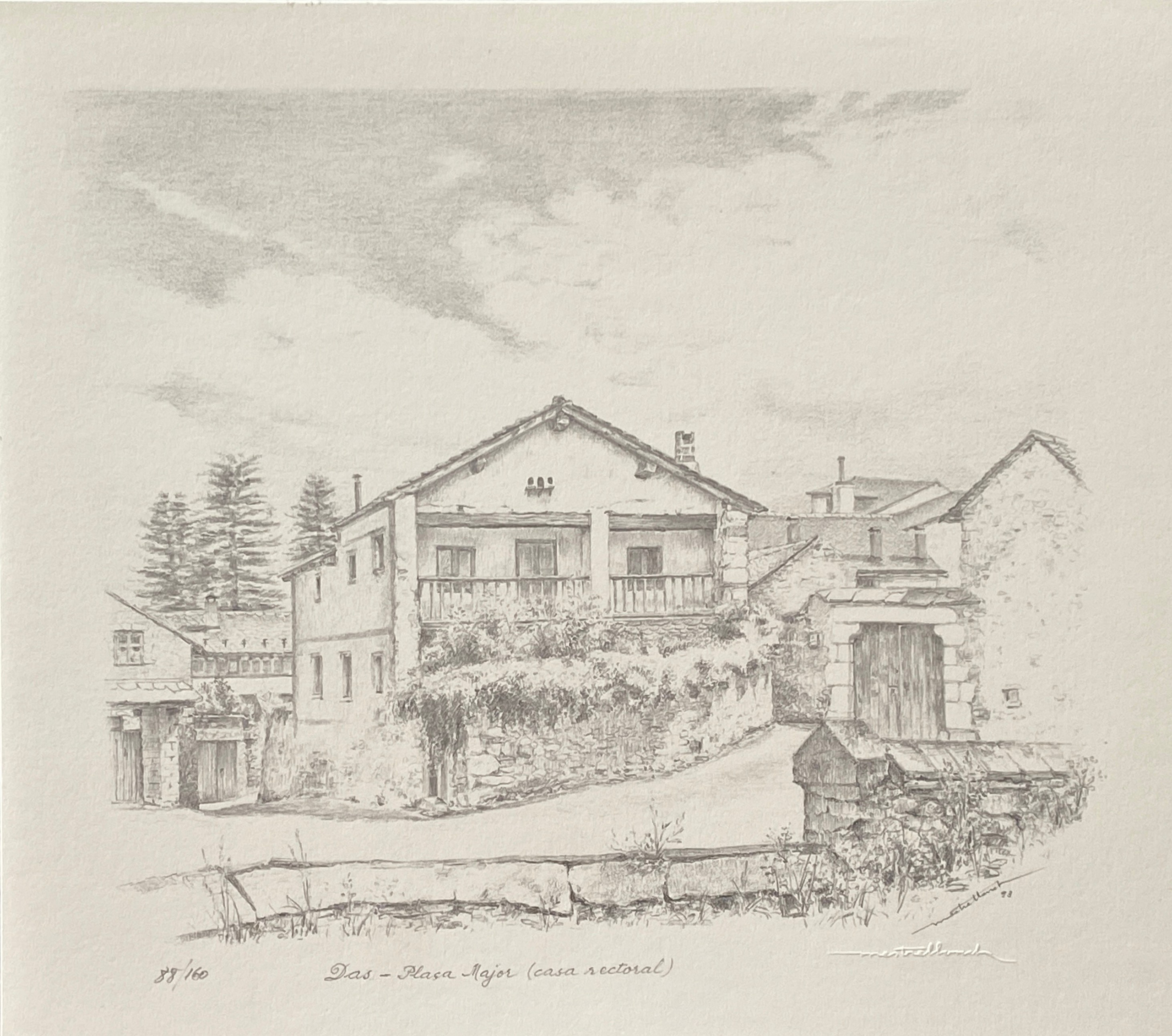 Old town street limited edition lithograph Signature of the author Facsimile impression