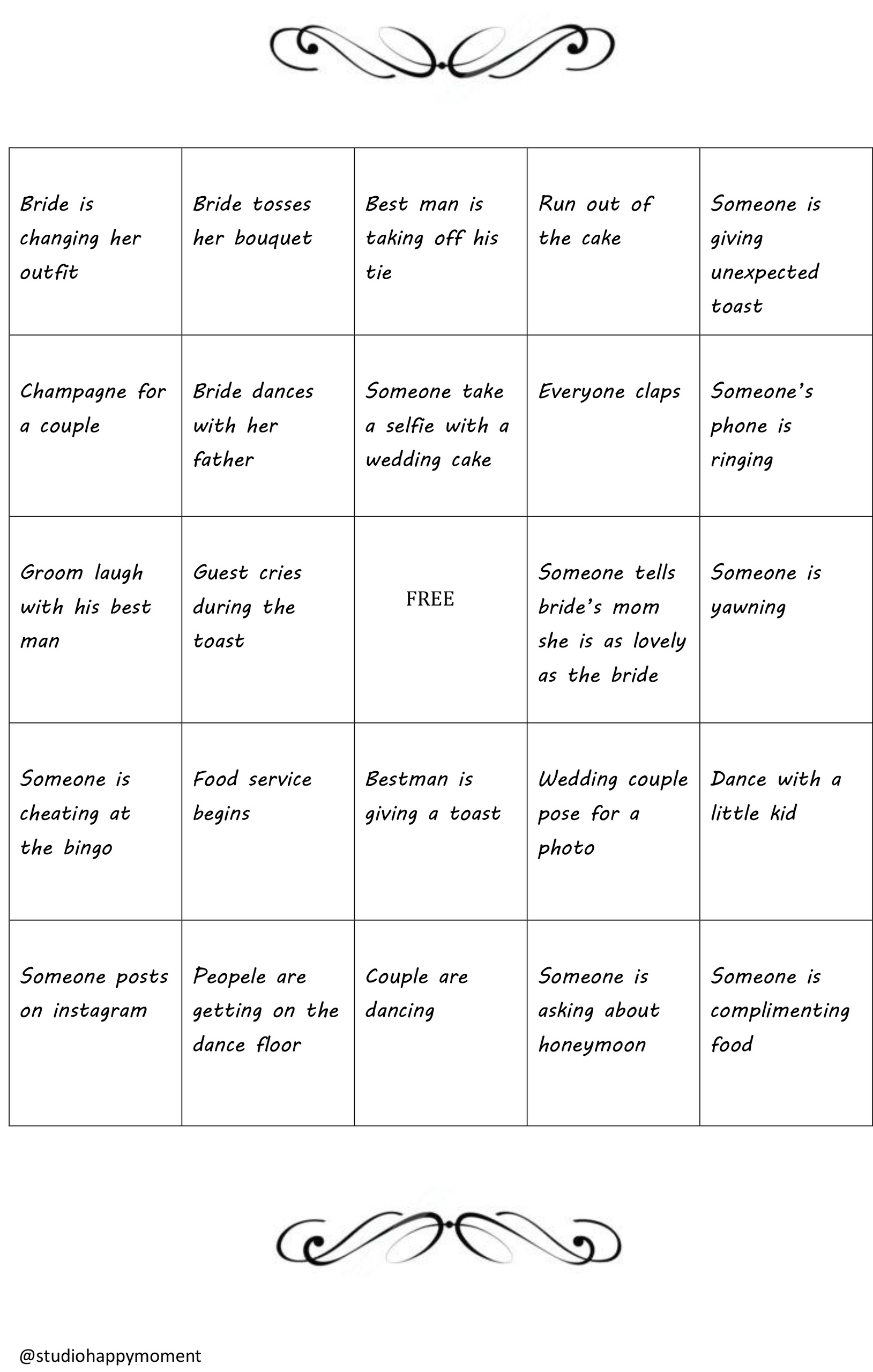 Hauska ja Helppo Hääbingo. Häiden suunnitteluvinkkejä. Tulostettava hääbingo