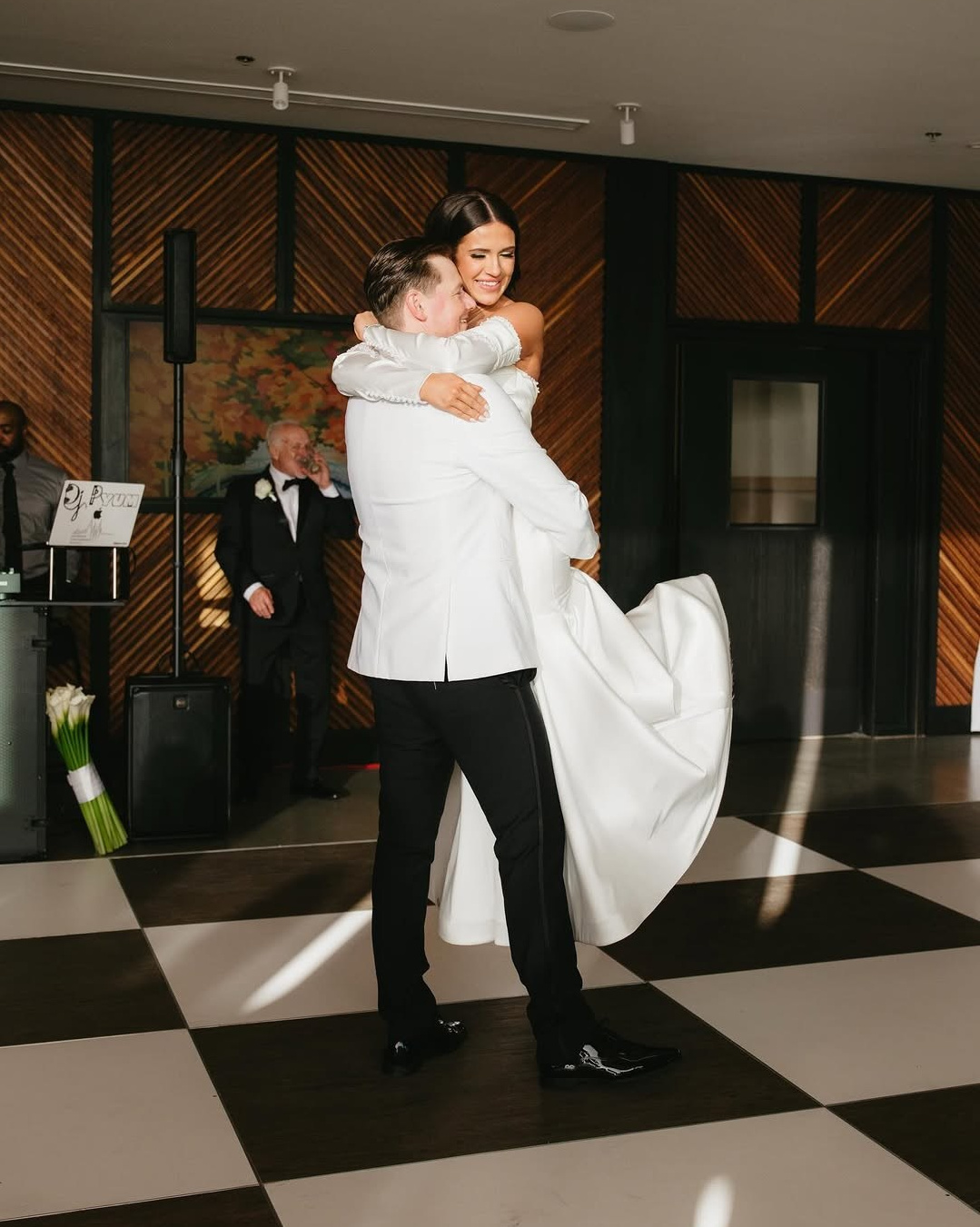 Bride and groom dancing during their wedding reception