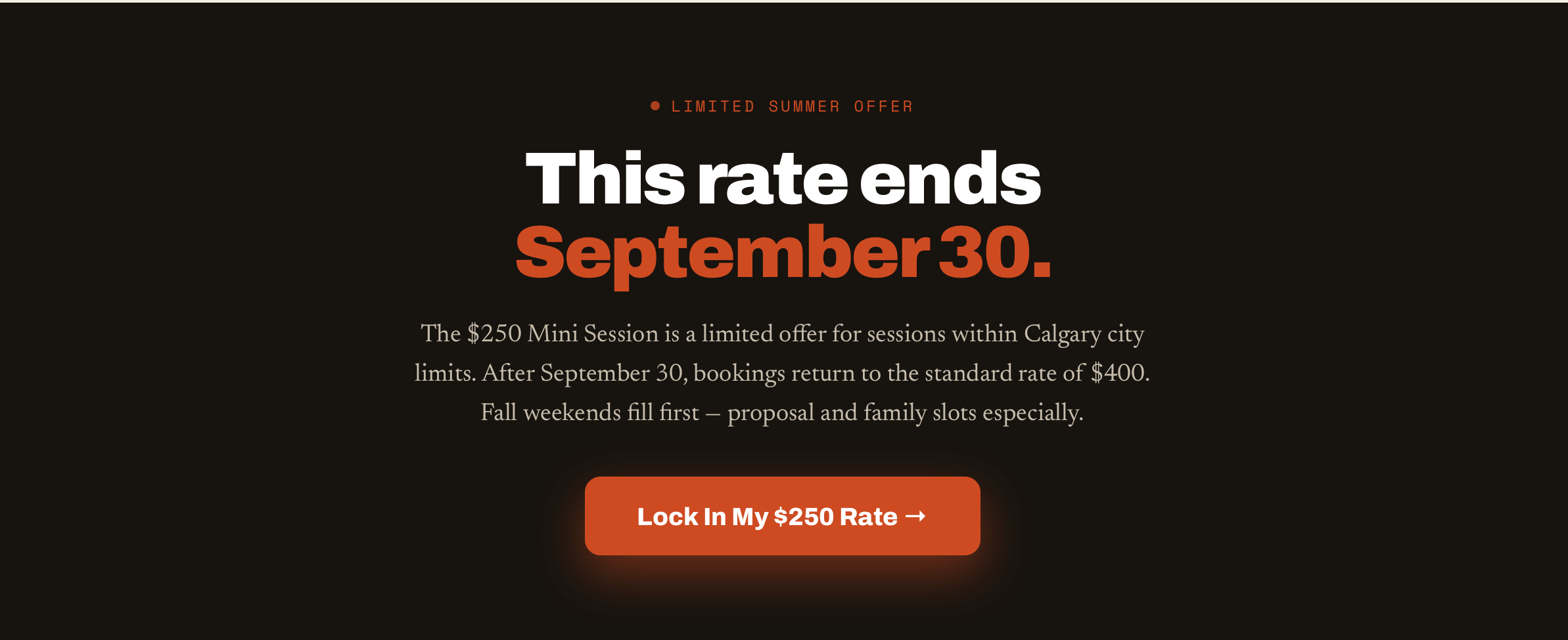 Calgary mini session offer: 15 edited photos for $250 CAD