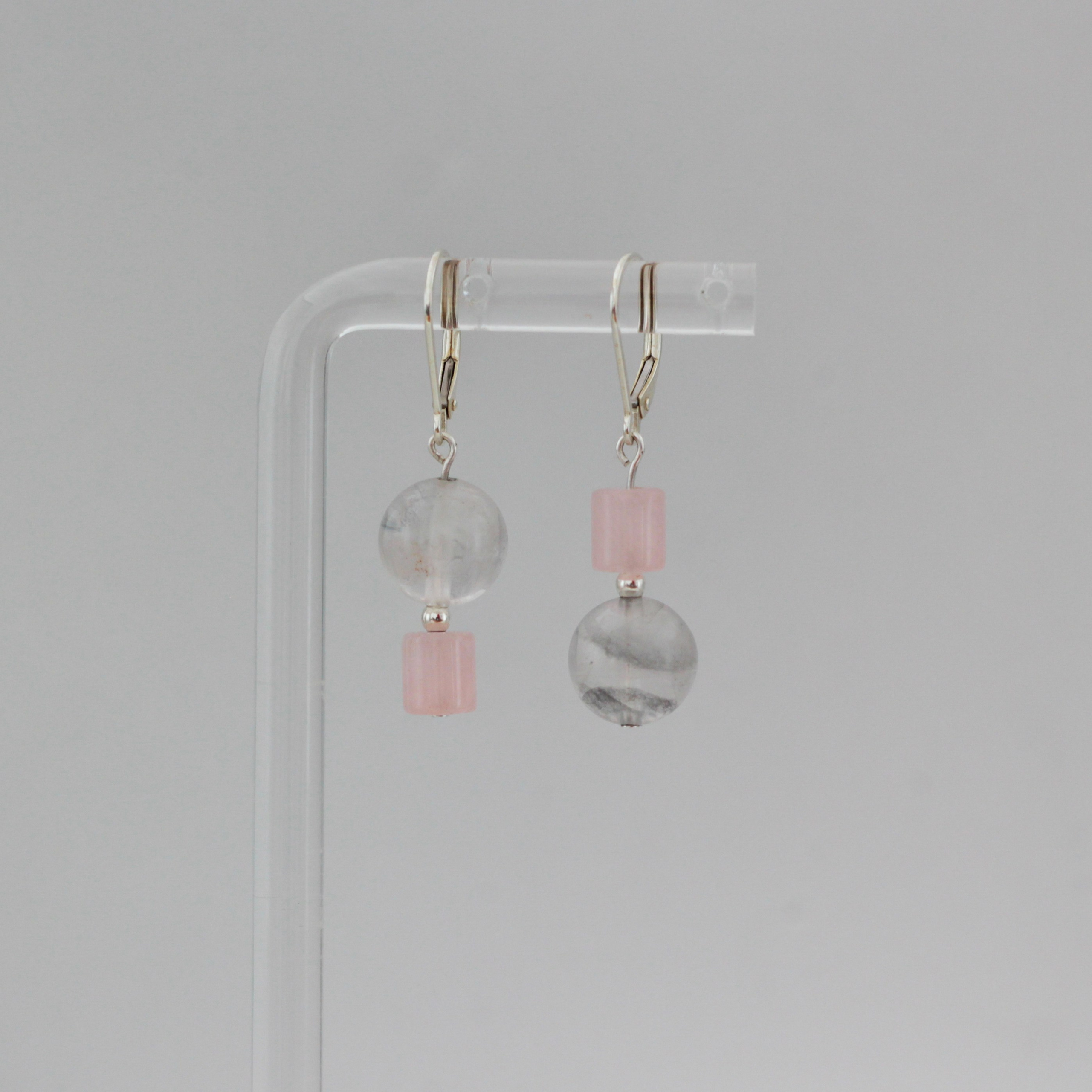 Авторские серьги Дымчатый кварц розовый кварц серебро Author's earrings Smoky quartz rose quartz silver