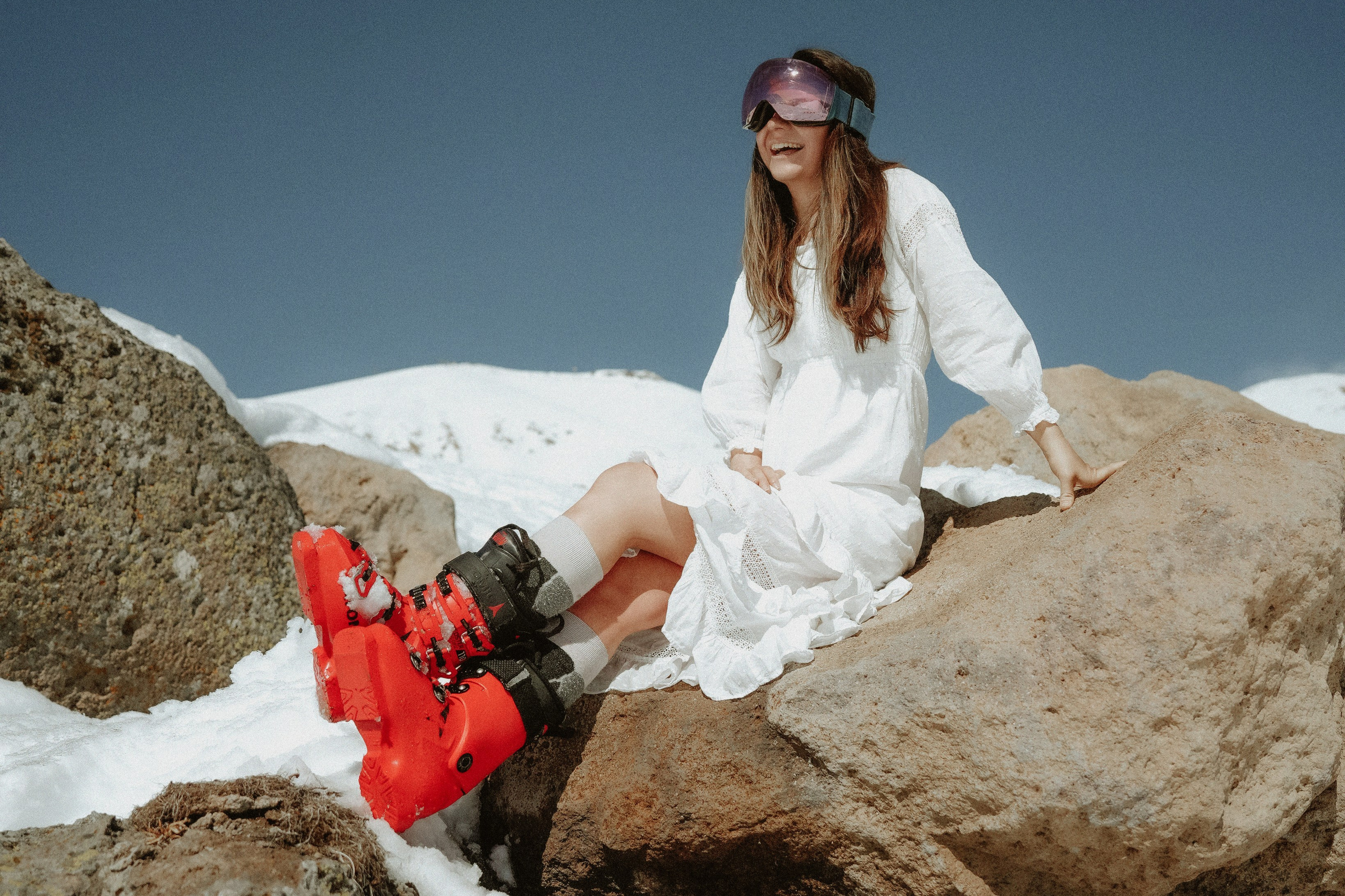 Skiing portrait photography in Gudauri mountains during winter season