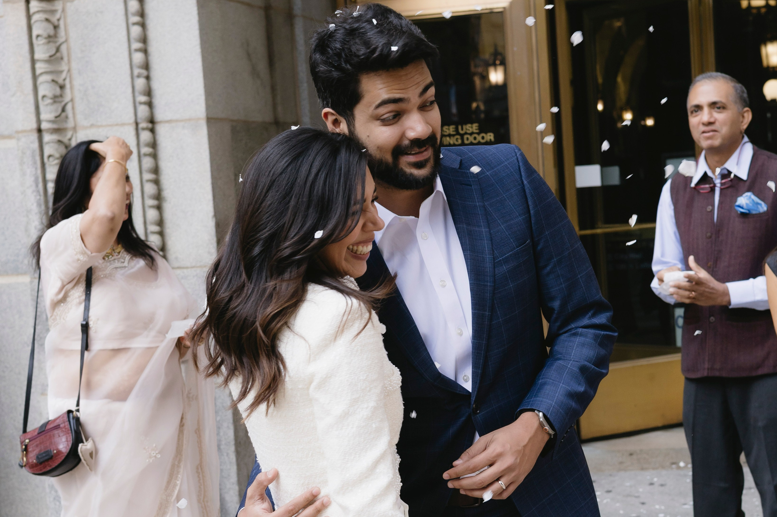 Just married couple at Chicago City Hall, natural and emotional moment