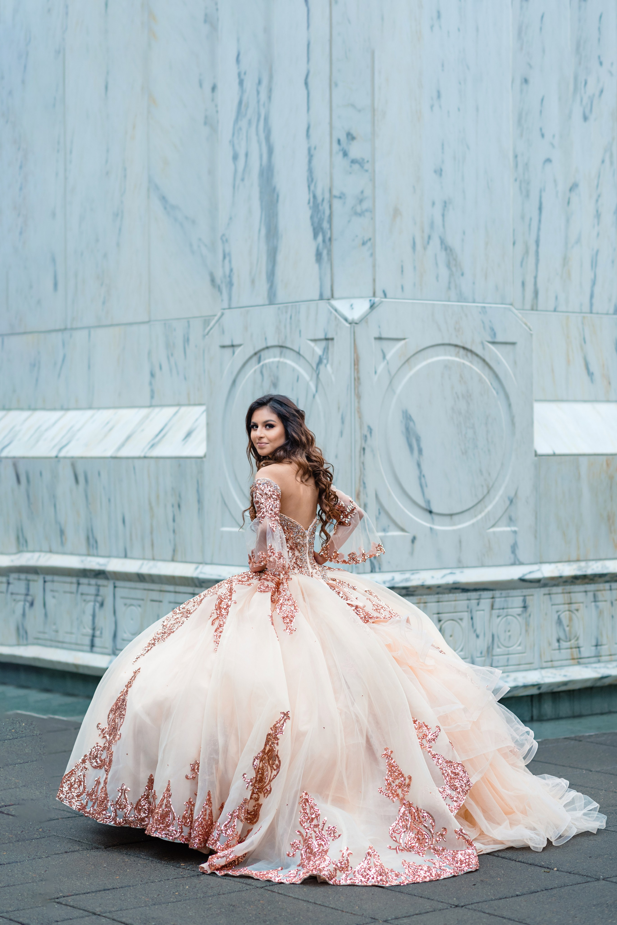 quinceanera pink dress   Tigard oregon temple captured for Hector Salazar photography 
