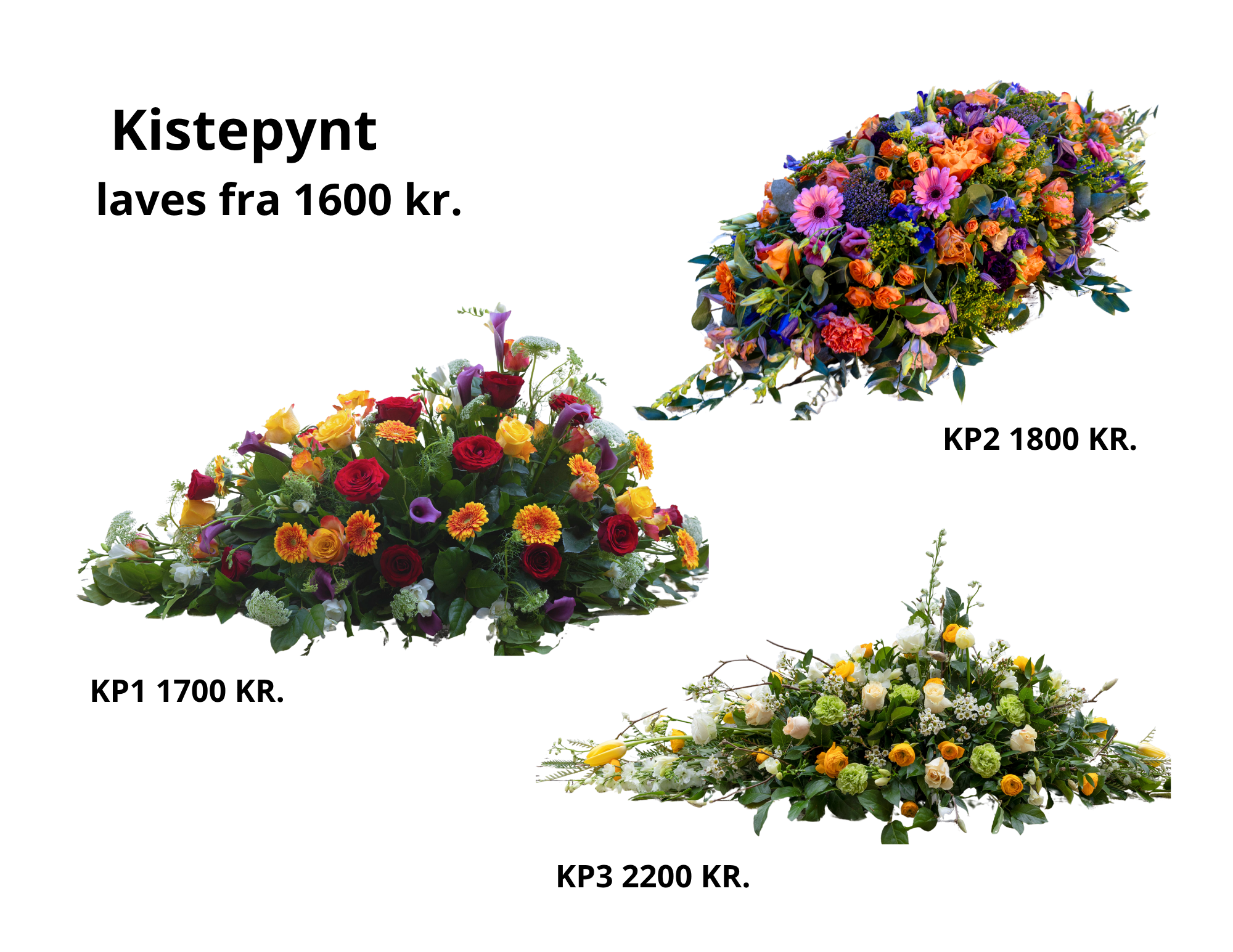 Hos Akropolis Blomster skaber vi personlig og stemningsfuld kistepynt til både begravelse og bisættelse. Vi binder med hjertet og lægger vægt på at afspejle den afdødes personlighed og dine ønsker – uanset om du ønsker klassisk, farverigt eller naturligt udtryk.Vi tilbyder kistepynt i Aarhus fra 1.600 kr. og op, afhængigt af størrelse, blomstersort og sæson. Vi hjælper gerne med rådgivning, så det sidste farvel bliver smukt og mindeværdigt.