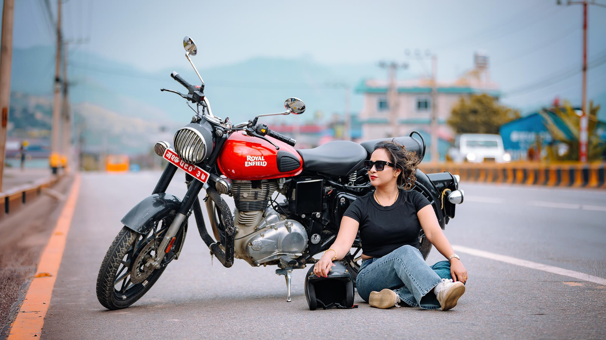 girl with bike, prewedding photoshoot in pokhara