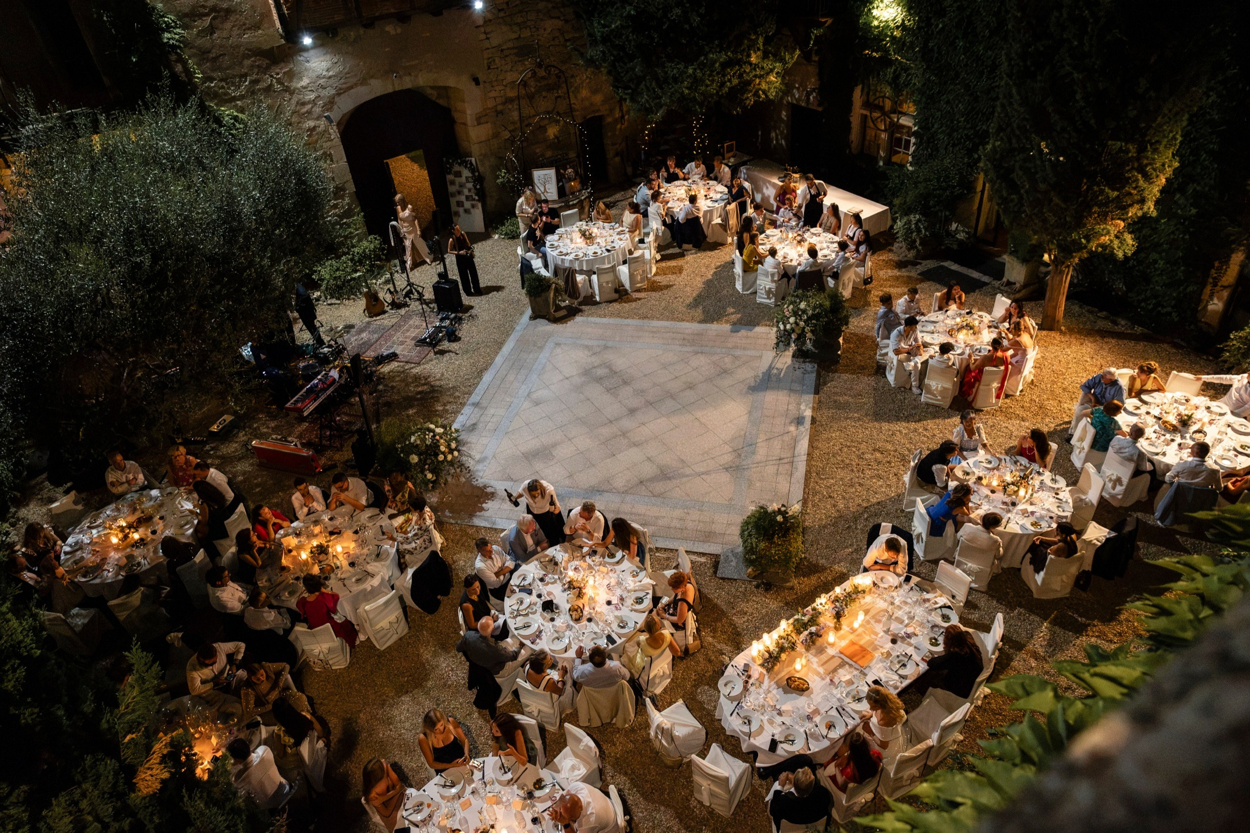 Champagne service during destination château wedding in southern France