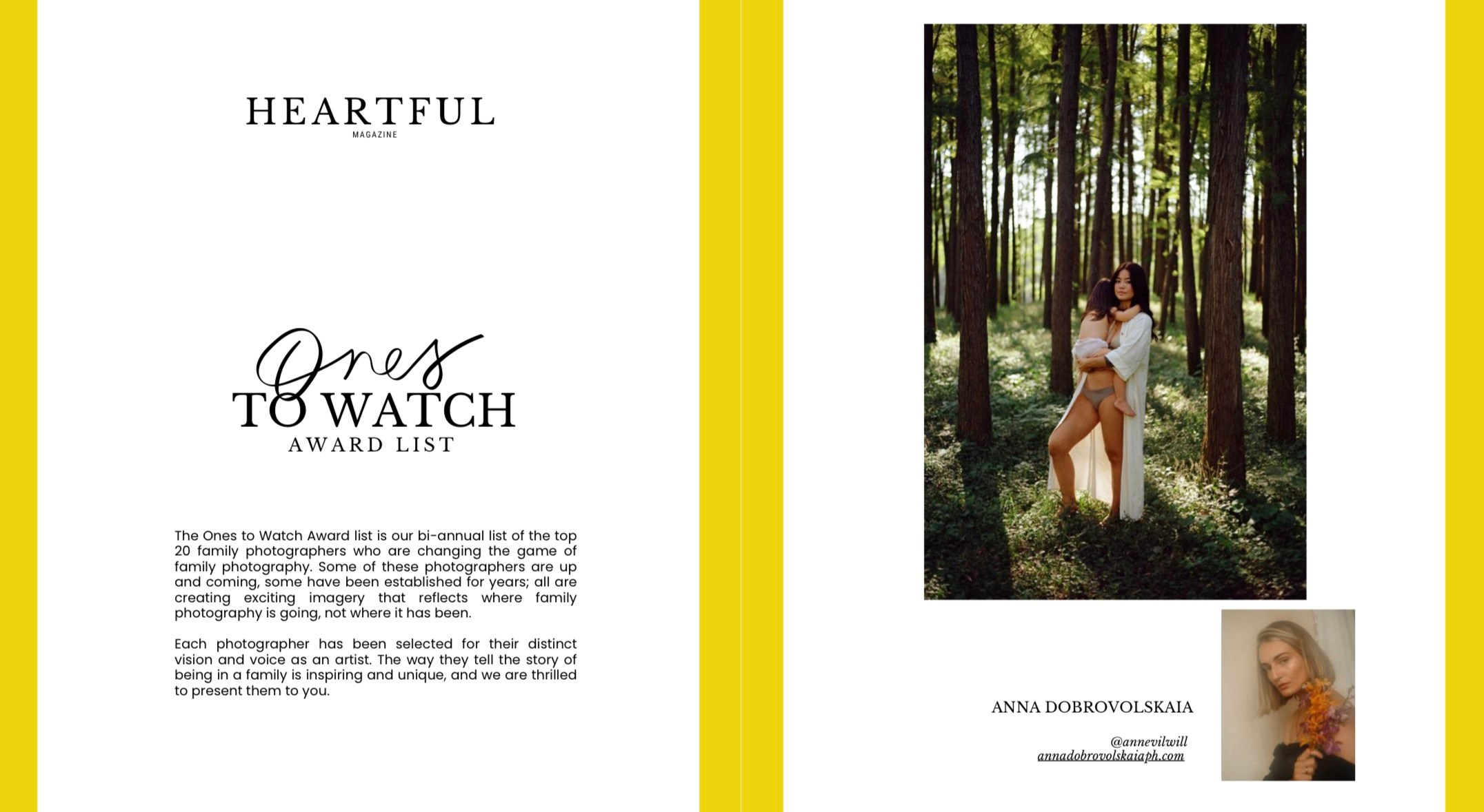 Anna Dobrovolskaia Featured in Heartful Magazine & Named One of The Ones to Watch. Family Photographer Anna Dobrovolskaia | Richmond, VA