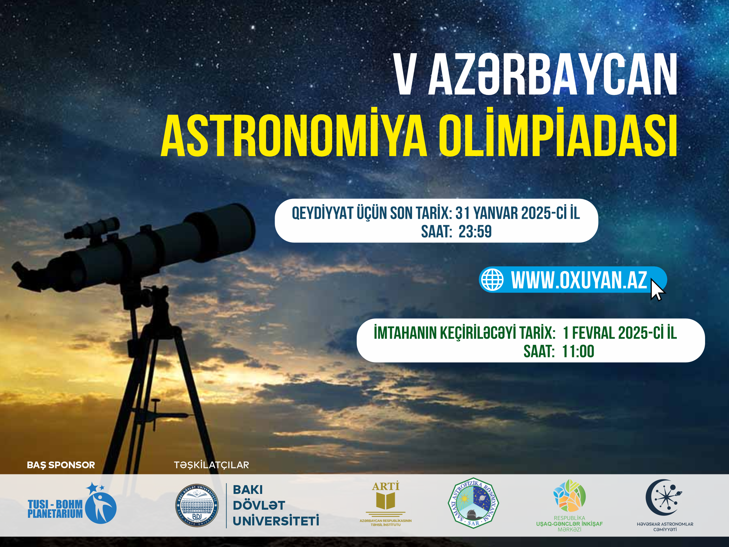 V Azərbaycan Astronomiya Olimpiadasının respublika seçim turu keçiriləcək. Həvəskar Astronomlar Cəmiyyəti — Astronomy.az