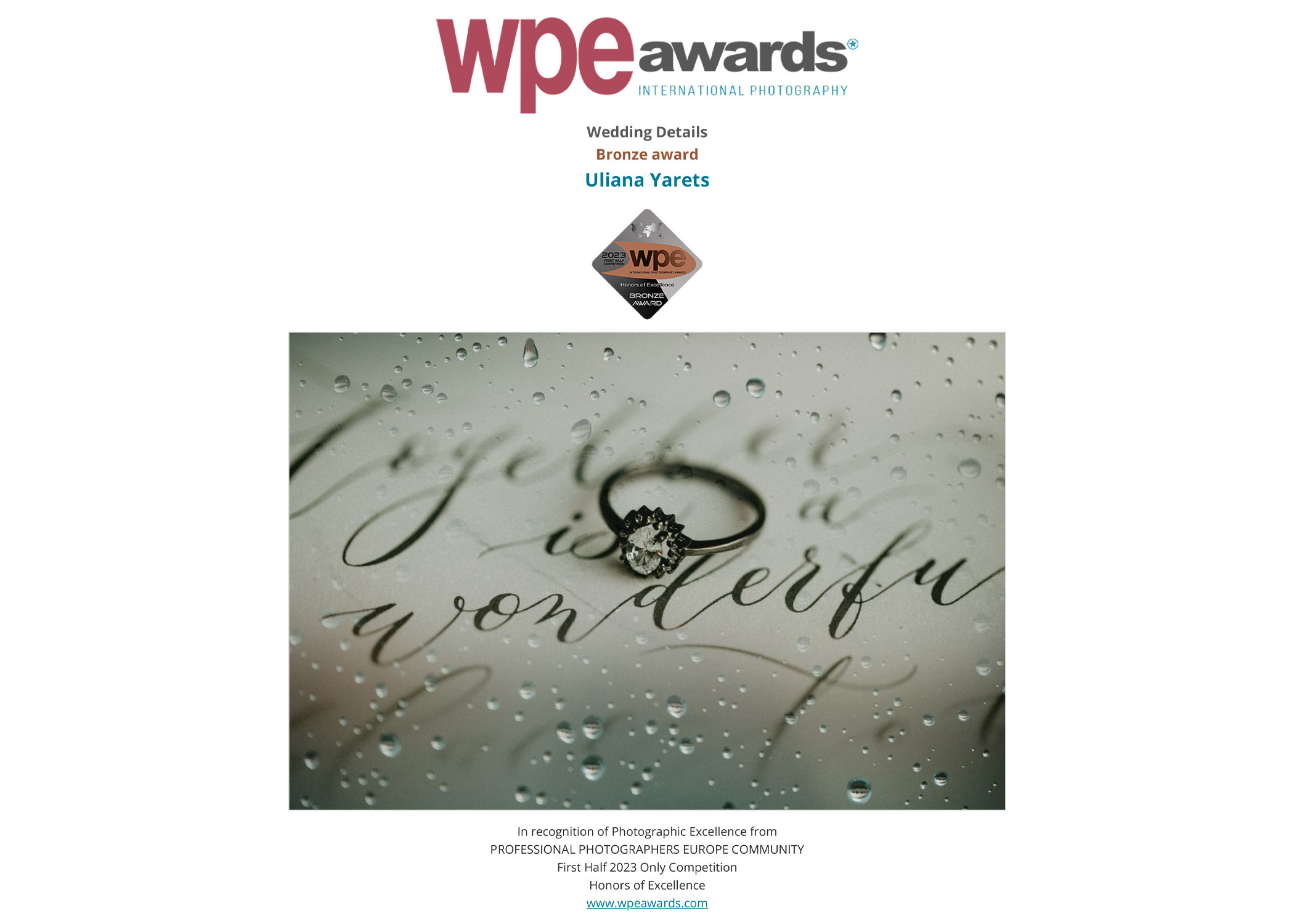 WPE Awards. Wedding Photographer & Videographer in Barcelona, Europe | Yarets Studio