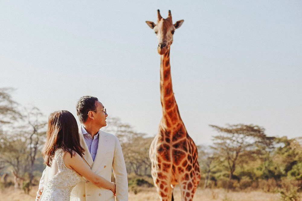 Giraffe Manor wedding dress editorial with Chinese bride