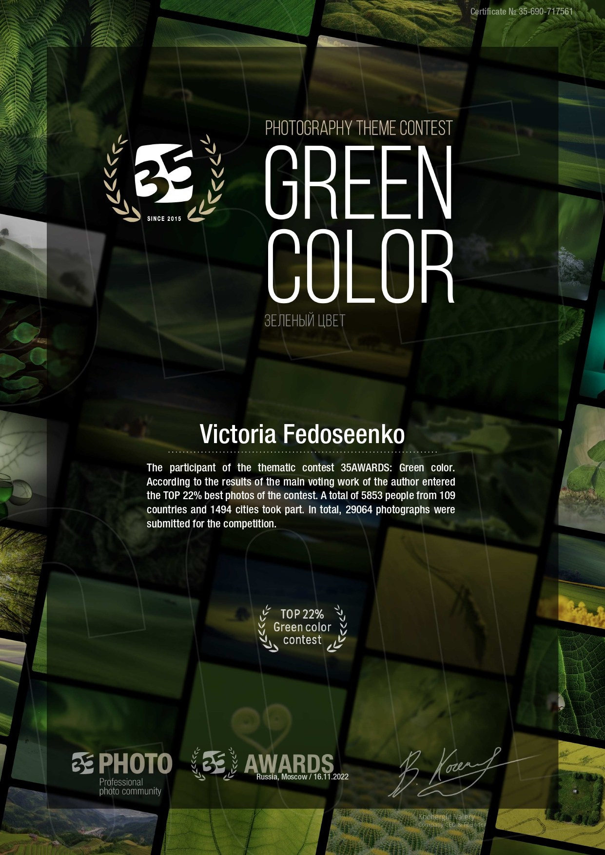 35 AWARDS. Victoria Fedoseenko. Photographer from Serbia