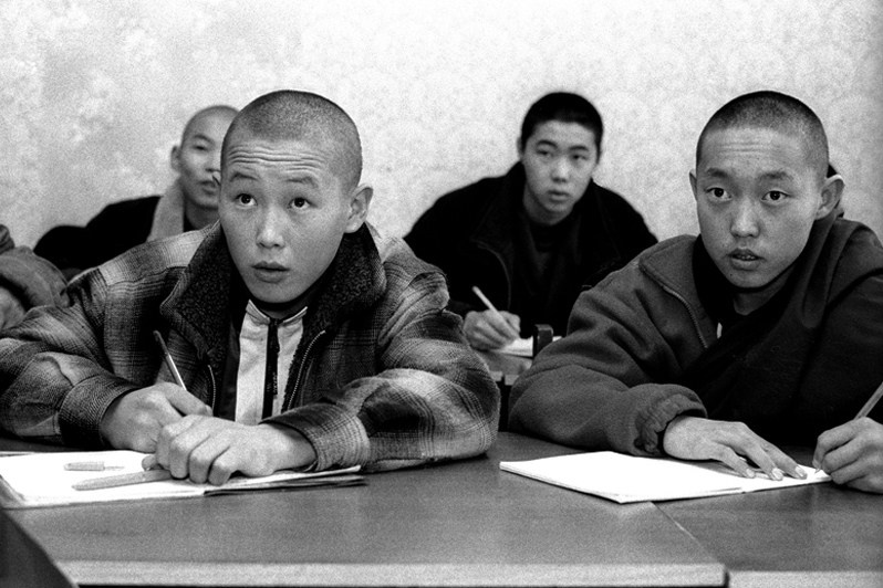 Buddhist students at the Ivolginsky Datsan Centre, Verkhnyaya Ivolga village, Buryatia, Russia. November 2001